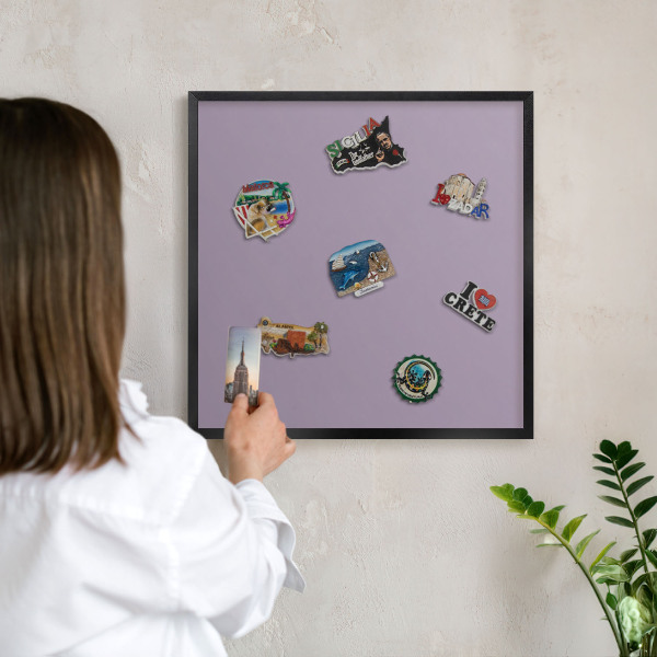 Metal wall board for magnets in a black frame Lilac purple