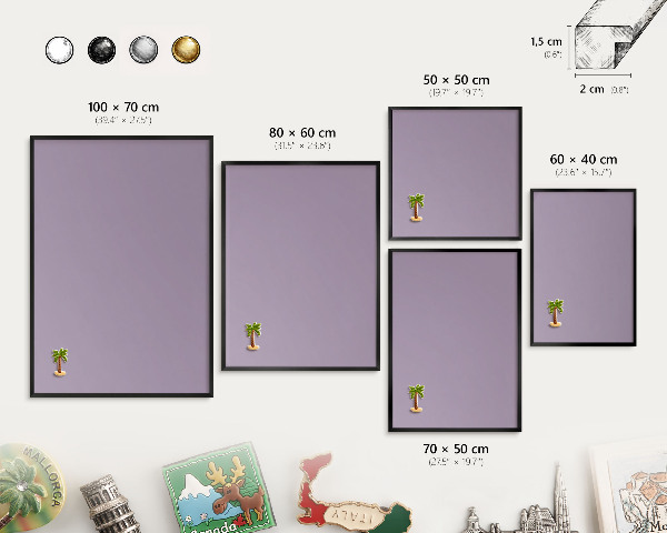 Metal wall board for magnets in a black frame Lilac purple