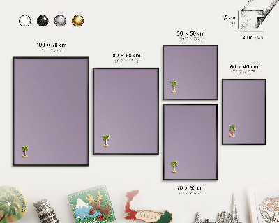 Metal wall board for magnets in a black frame Lilac purple
