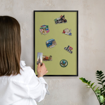 Vacation magnet board with a black frame Green vintage