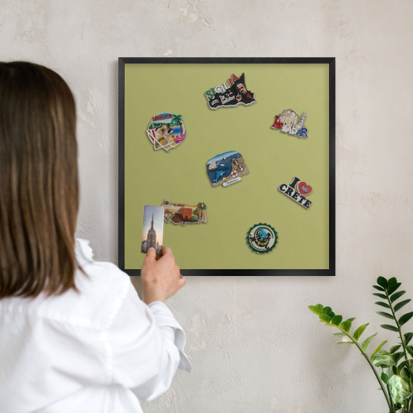 Vacation magnet board with a black frame Green vintage
