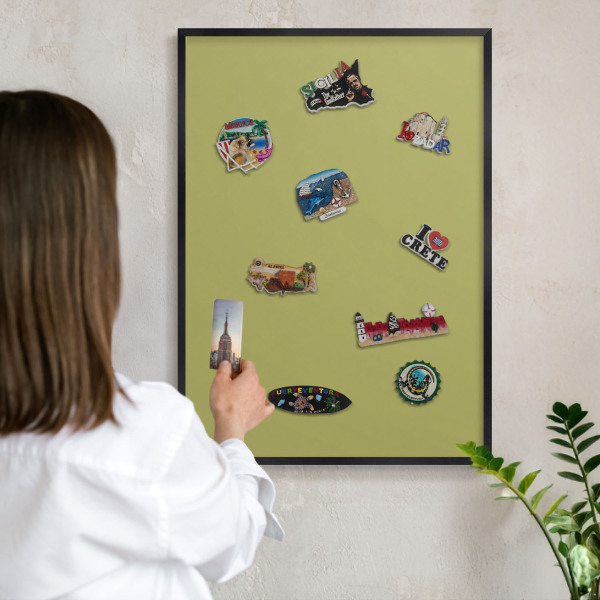 Vacation magnet board with a black frame Green vintage