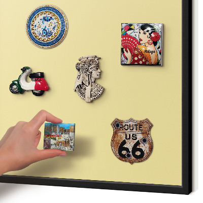 Metal wall board for magnets in a black frame Creamy yellow