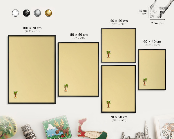 Metal wall board for magnets in a black frame Creamy yellow
