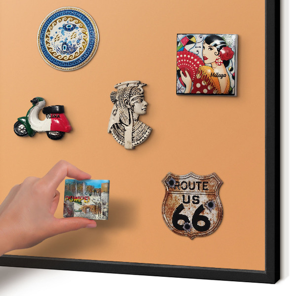 Vacation magnet board with a black frame Pastel orange