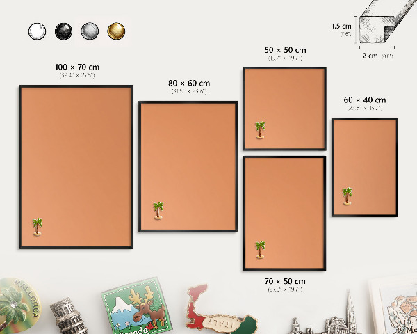 Vacation magnet board with a black frame Pastel orange