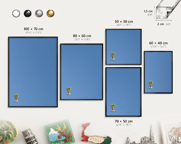 Metal wall board for magnets in a black frame Blue color