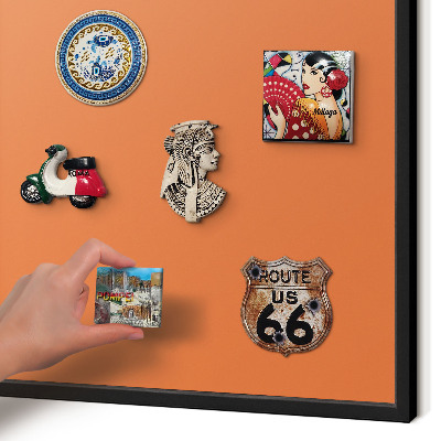 Vacation magnet board with a black frame Strong orange