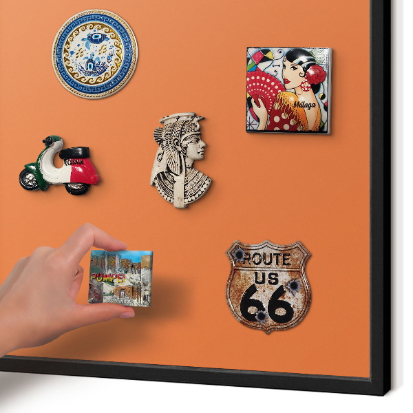 Vacation magnet board with a black frame Strong orange
