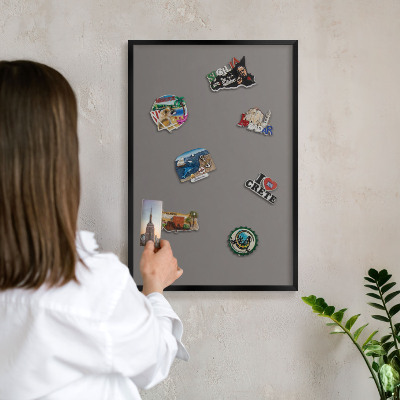 Vacation magnet board with a black frame Dark gray