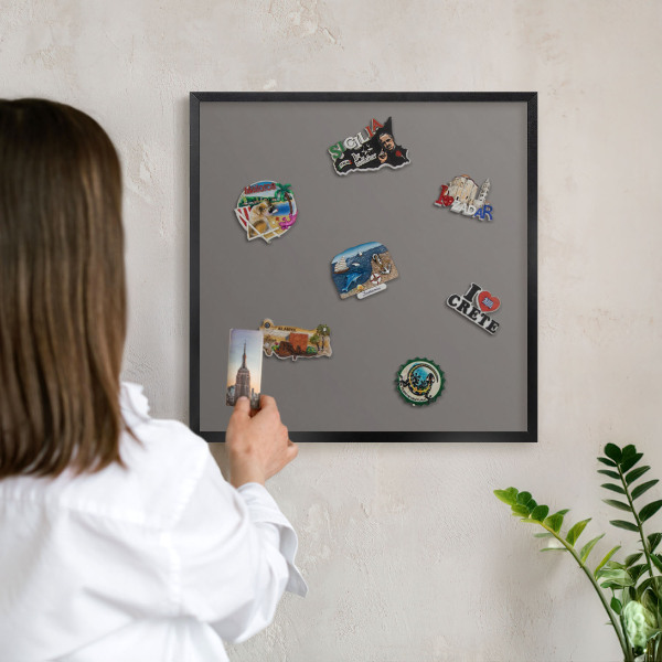 Vacation magnet board with a black frame Dark gray