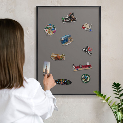 Vacation magnet board with a black frame Dark gray