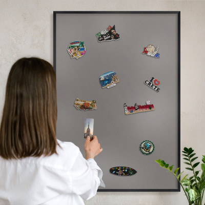 Vacation magnet board with a black frame Dark gray