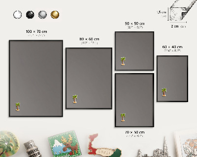 Vacation magnet board with a black frame Dark gray