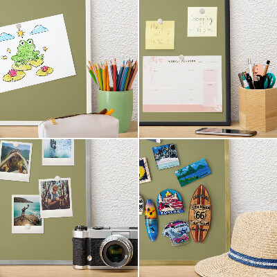Metal wall board for magnets in a black frame Green grass