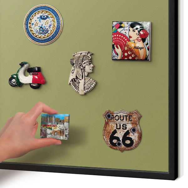 Metal wall board for magnets in a black frame Green grass