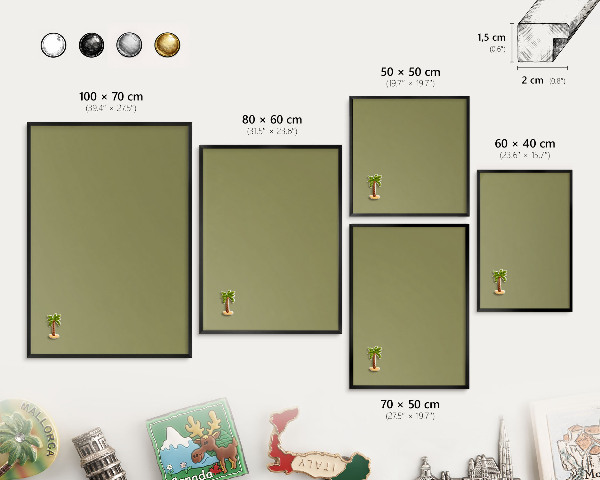 Metal wall board for magnets in a black frame Green grass