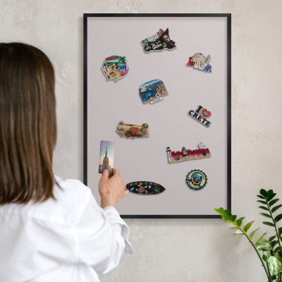 Vacation magnet board with a black frame Ash gray