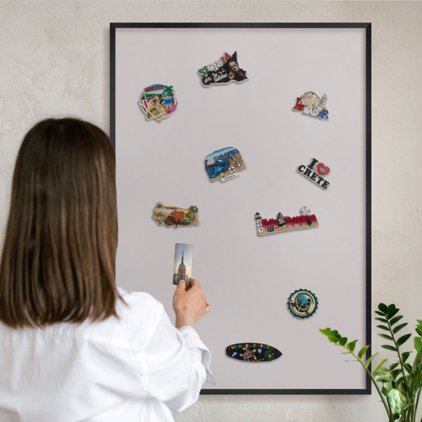 Vacation magnet board with a black frame Ash gray