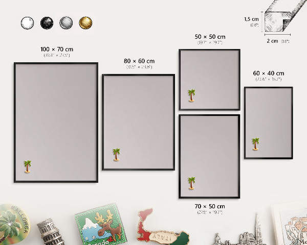 Vacation magnet board with a black frame Ash gray