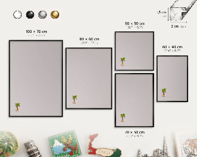 Vacation magnet board with a black frame Ash gray