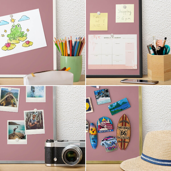 Metal wall board for magnets in a black frame Dusty pink
