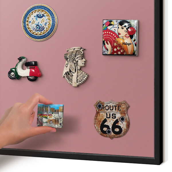 Metal wall board for magnets in a black frame Dusty pink