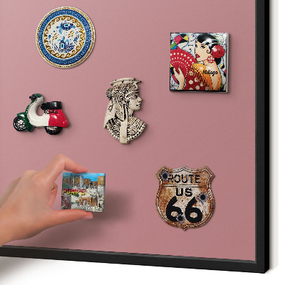 Metal wall board for magnets in a black frame Dusty pink