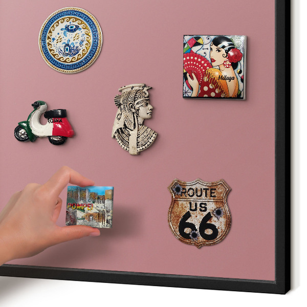 Metal wall board for magnets in a black frame Dusty pink