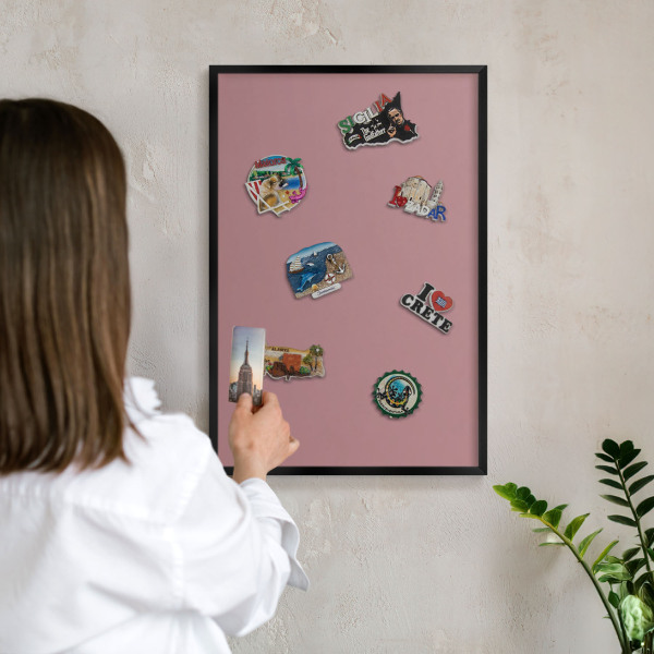 Metal wall board for magnets in a black frame Dusty pink