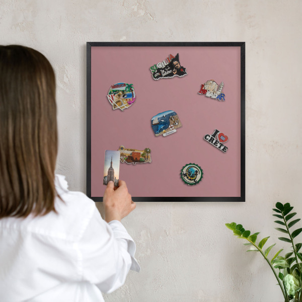 Metal wall board for magnets in a black frame Dusty pink