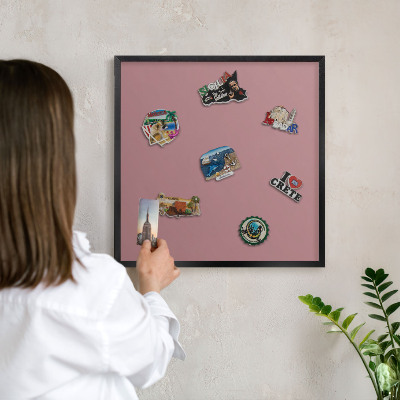Metal wall board for magnets in a black frame Dusty pink