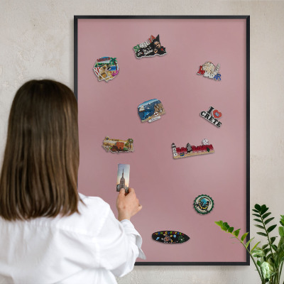 Metal wall board for magnets in a black frame Dusty pink