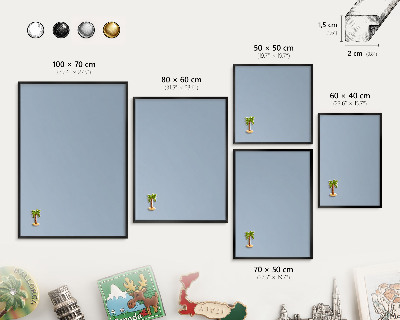 Vacation magnet board with a black frame Pastel blue