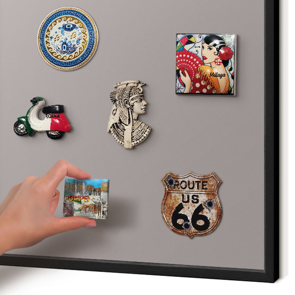 Metal wall board for magnets in a black frame Ash gray