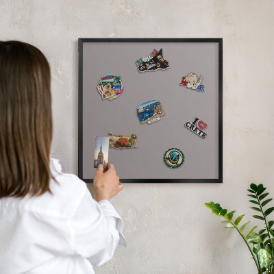 Metal wall board for magnets in a black frame Ash gray