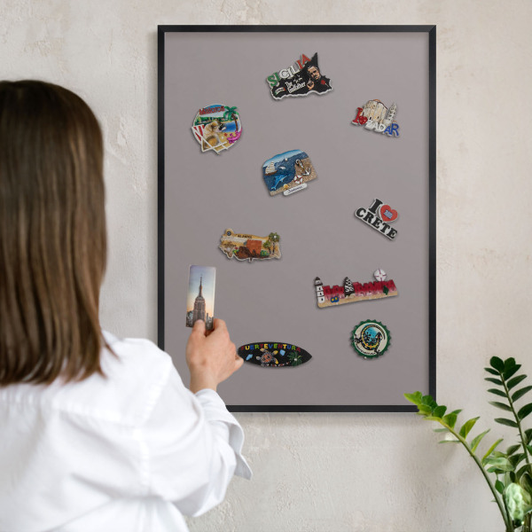 Metal wall board for magnets in a black frame Ash gray