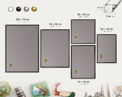 Metal wall board for magnets in a black frame Ash gray