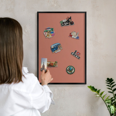 Vacation magnet board with a black frame Brick color