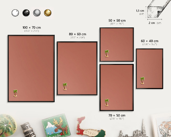 Vacation magnet board with a black frame Brick color