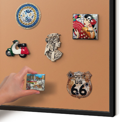 Metal wall board for magnets in a black frame Dull orange