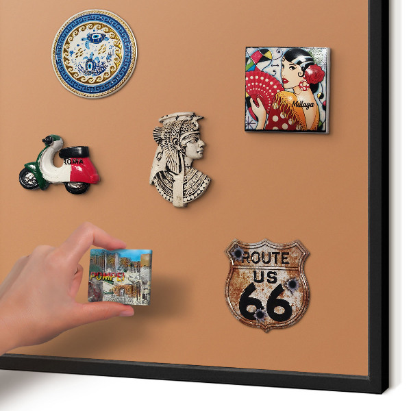 Metal wall board for magnets in a black frame Dull orange