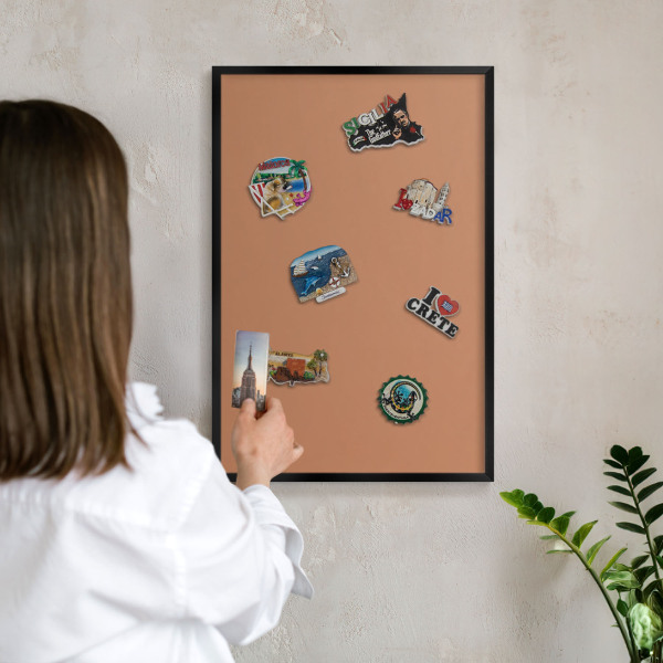 Metal wall board for magnets in a black frame Dull orange