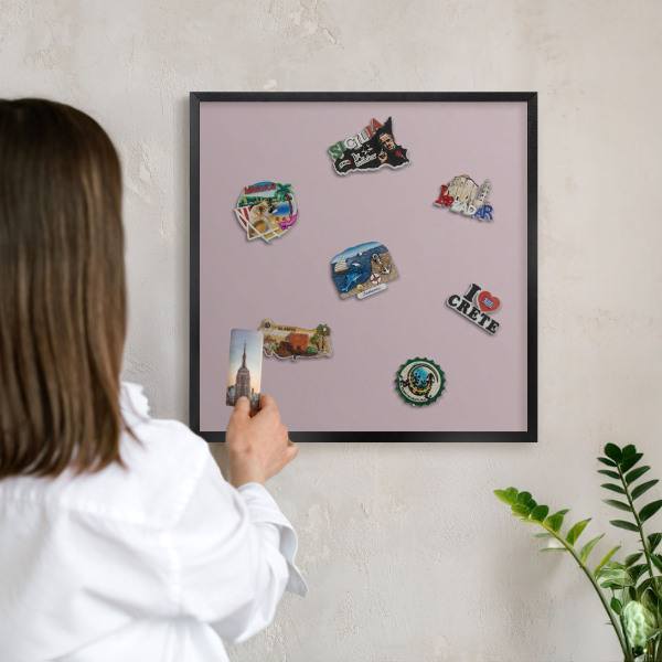 Vacation magnet board with a black frame Pastel lilac