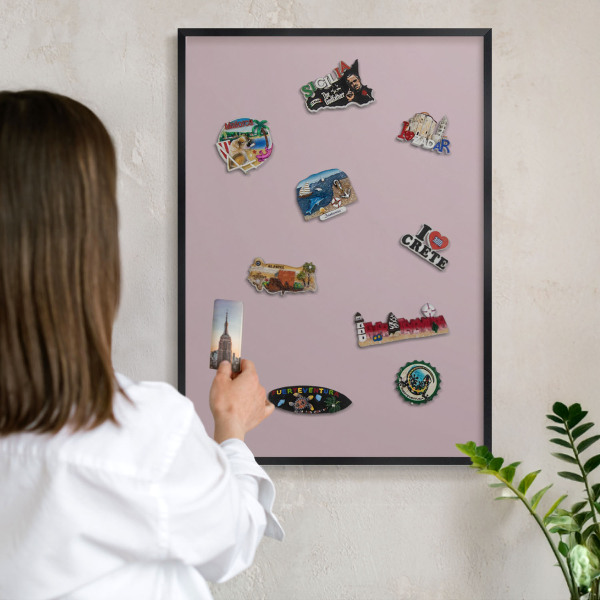 Vacation magnet board with a black frame Pastel lilac