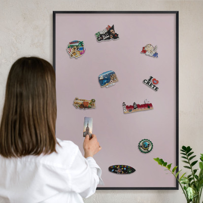 Vacation magnet board with a black frame Pastel lilac