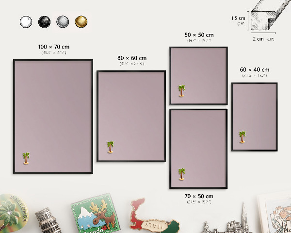 Vacation magnet board with a black frame Pastel lilac