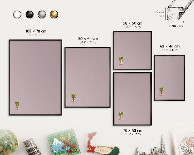 Vacation magnet board with a black frame Pastel lilac