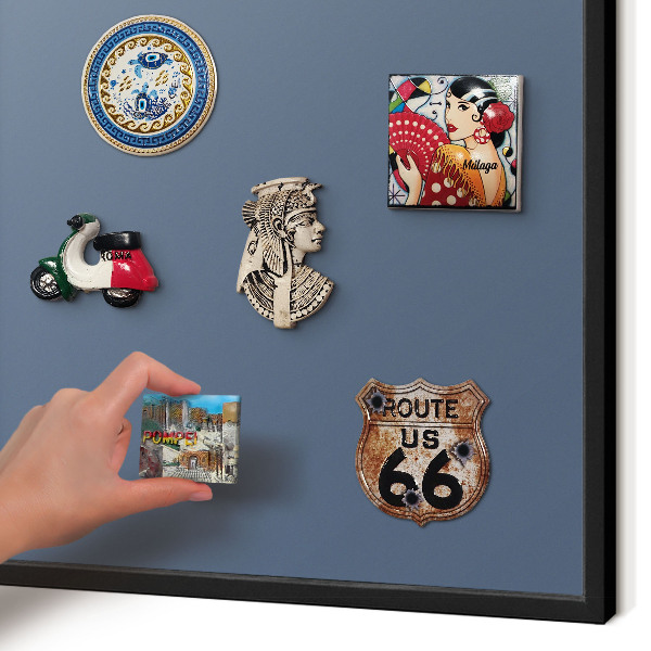 Metal wall board for magnets in a black frame Pastel navy blue