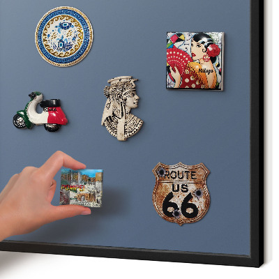 Metal wall board for magnets in a black frame Pastel navy blue